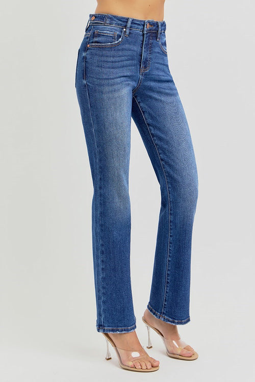 High Rise Ankle Straight Jeans w/ Adjustable Waist Band