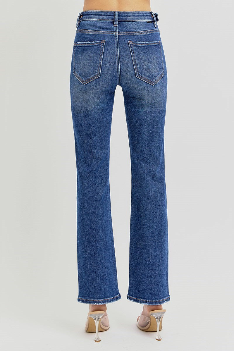 High Rise Ankle Straight Jeans w/ Adjustable Waist Band