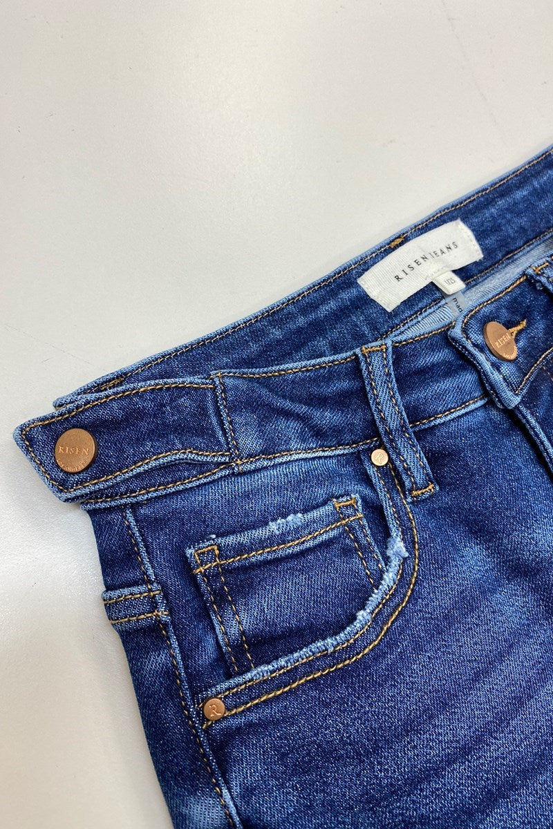 High Rise Ankle Straight Jeans w/ Adjustable Waist Band