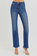 High Rise Ankle Straight Jeans w/ Adjustable Waist Band