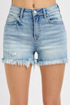Light Frayed Denim Shorts