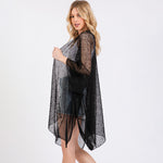 Black Sequin Embellished Mesh Cover Up Poncho