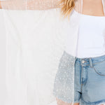 White Sequin Embellished Mesh Cover Up Poncho