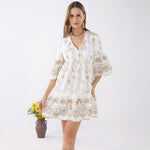 Boho Flower Embroidered Tunic Dress / Beach Cover Up / Casual Summer Dress