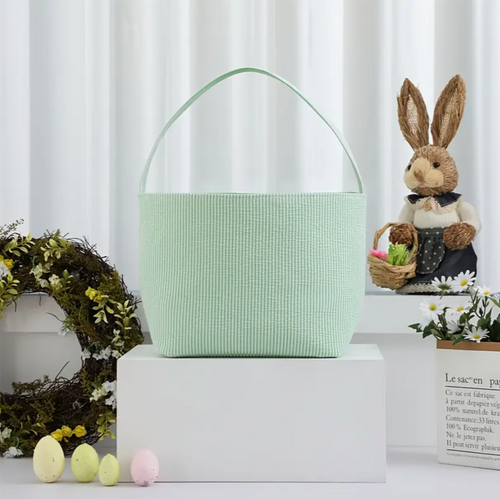 Pastel Easter Striped Gingham Fabric Tote Basket