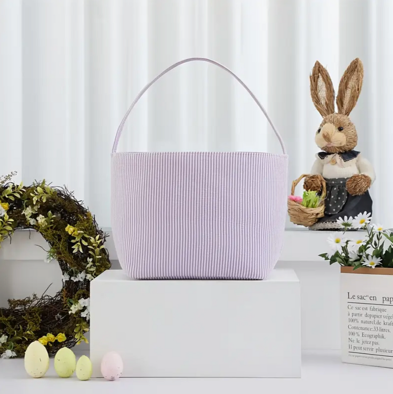 Pastel Easter Striped Gingham Fabric Tote Basket