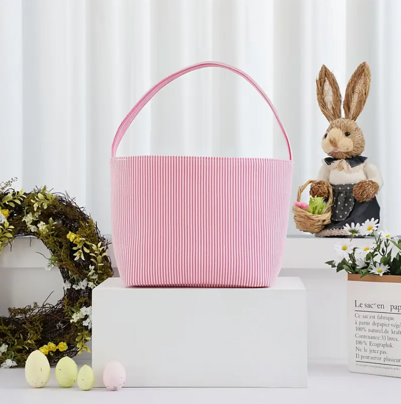 Pastel Easter Striped Gingham Fabric Tote Basket