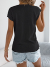 Black Button Up V-Neck Loose Top