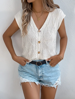 Beige Button Up V-Neck Loose Top