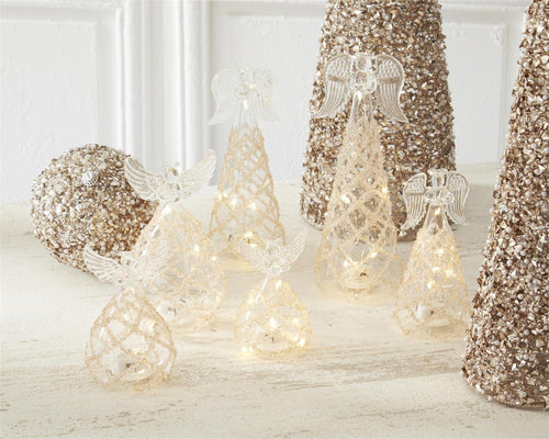 Large LED Glass Angel with Gold Beads