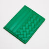Green Faux Leather Basket Weave Card Holder Wallet