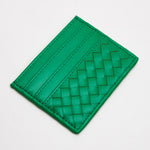 Green Faux Leather Basket Weave Card Holder Wallet