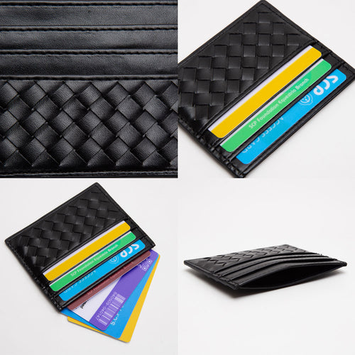 Green Faux Leather Basket Weave Card Holder Wallet