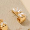 Pearl Beads Half Flower Rectangle Hoop Earrings