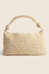 Ivory Braided Handle Rectangular Straw Hand Bag