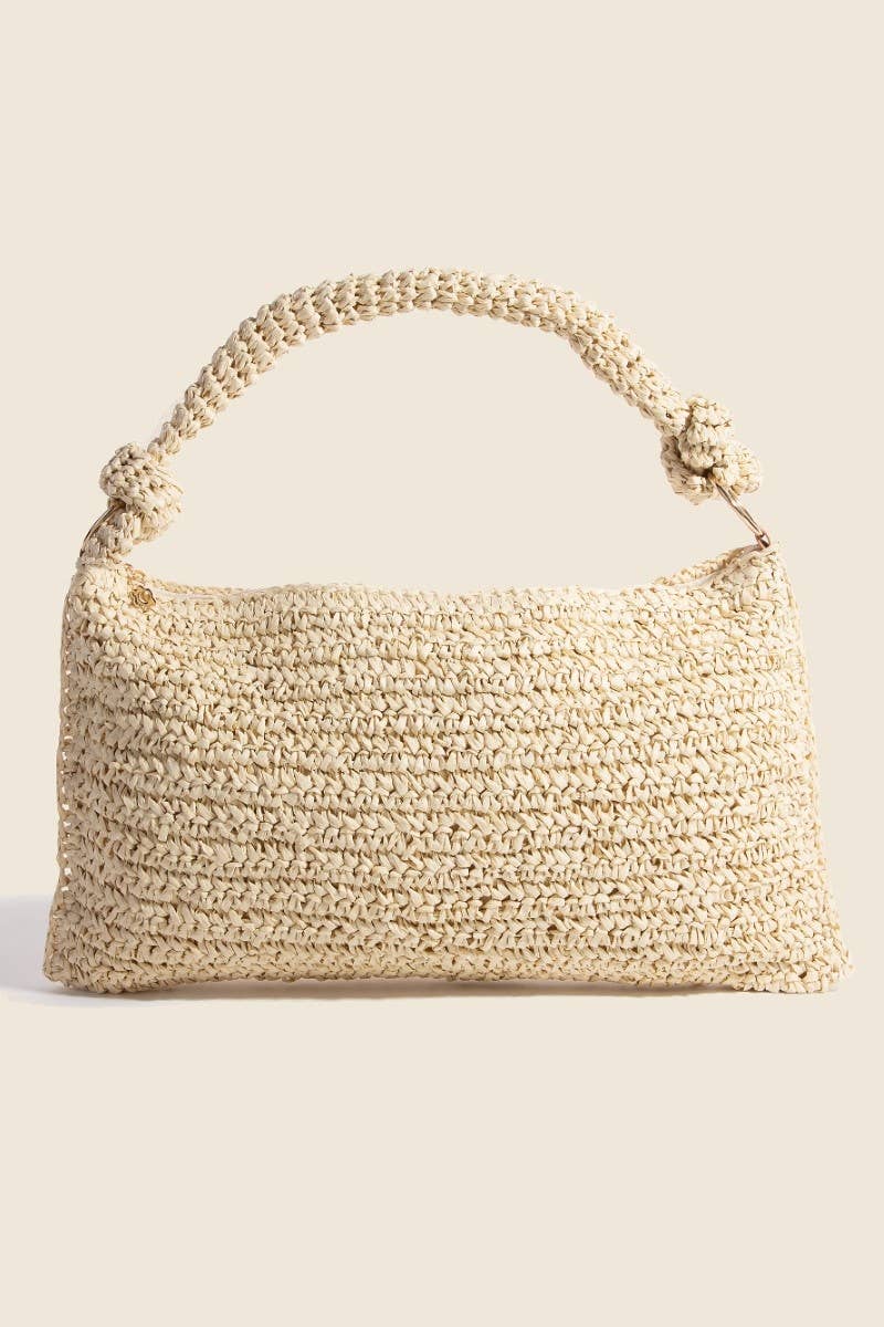 Ivory Braided Handle Rectangular Straw Hand Bag