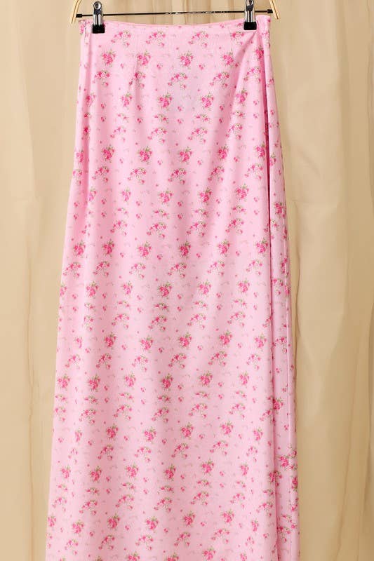Pink Floral Printed Midi Skirt