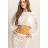 White Open Stitch Knit Long Sleeve Crop Top
