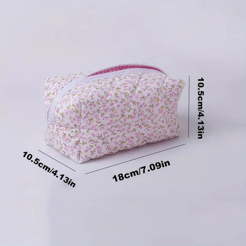 Pink Floral Quilted Cosmetic Bag