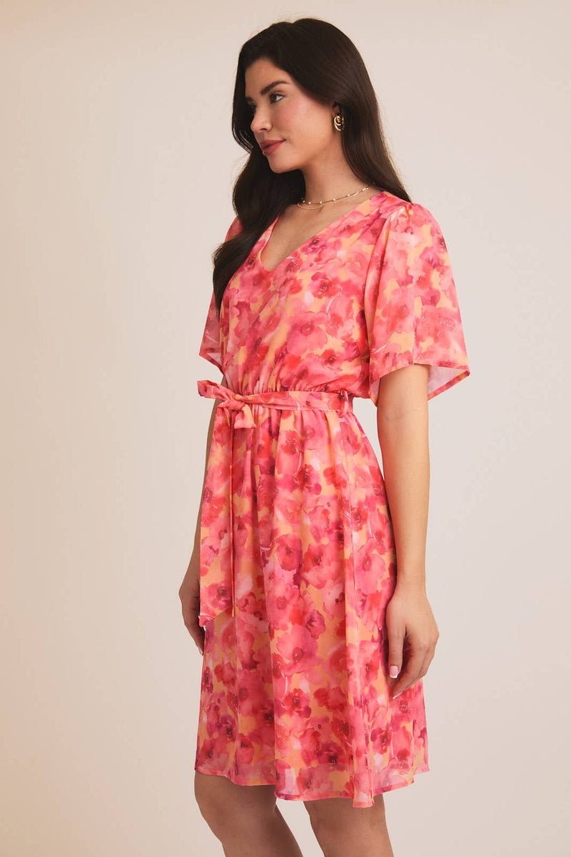 Megan Waist Tie Floral Print Dress (S-3XL)