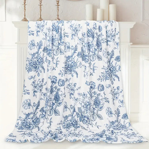 Vintage Floral Blue Throw Blanket