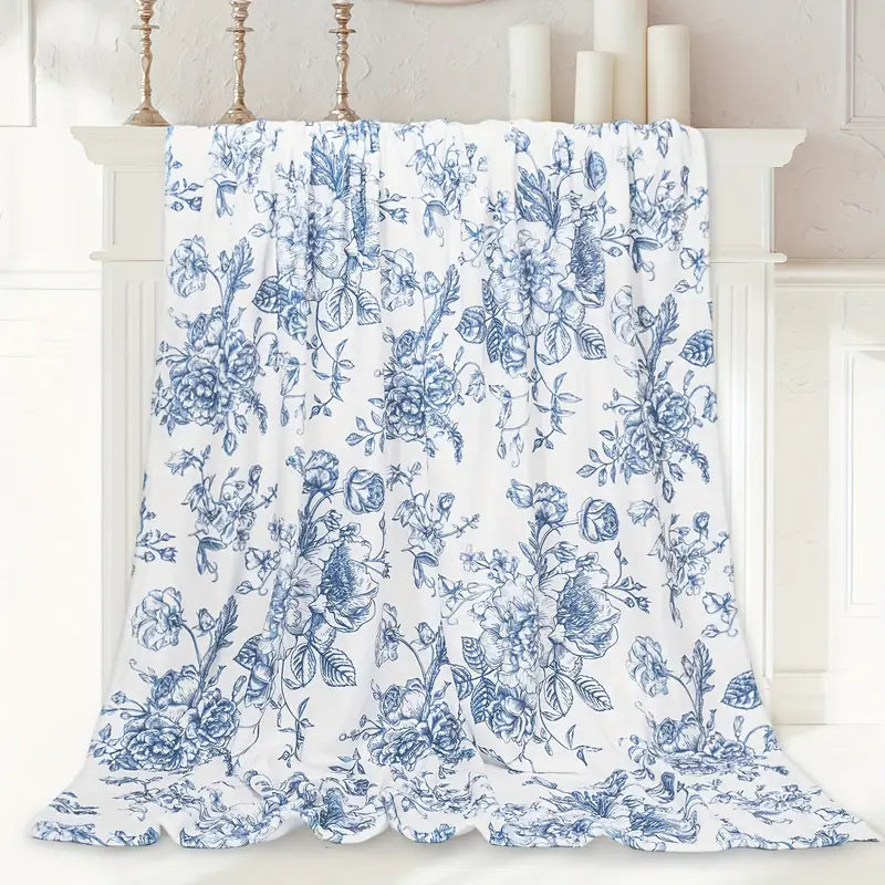 Vintage Floral Blue Throw Blanket