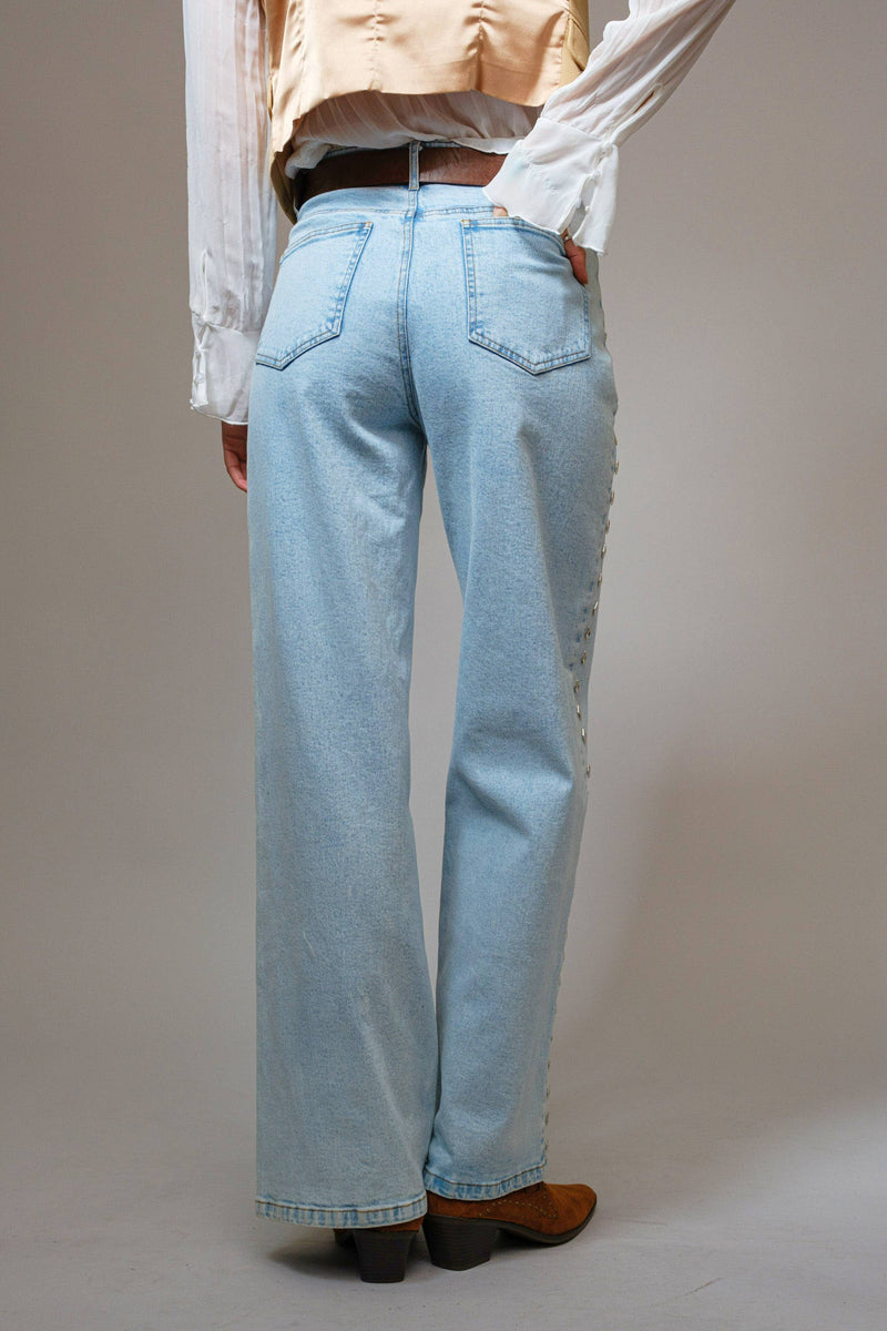 Western Diamond Studded Straight Leg Jeans