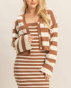 Brown & White Striped Sweater Cardigan