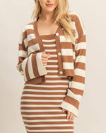 Brown & White Striped Sweater Cardigan