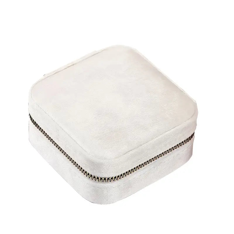 WHITE Velvet Travel Jewelry Organizer with Mirror