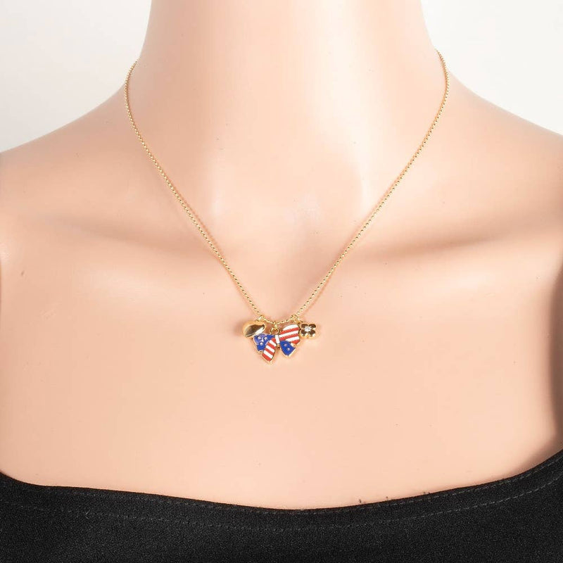 Heart & USA Bow Charm Necklace