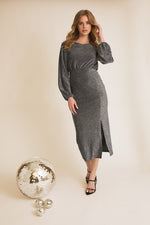 Boat Neck Glitter Black Grey dress