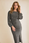 Boat Neck Glitter Black Grey dress