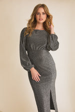 Boat Neck Glitter Black Grey dress
