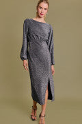 Boat Neck Glitter Black Grey dress