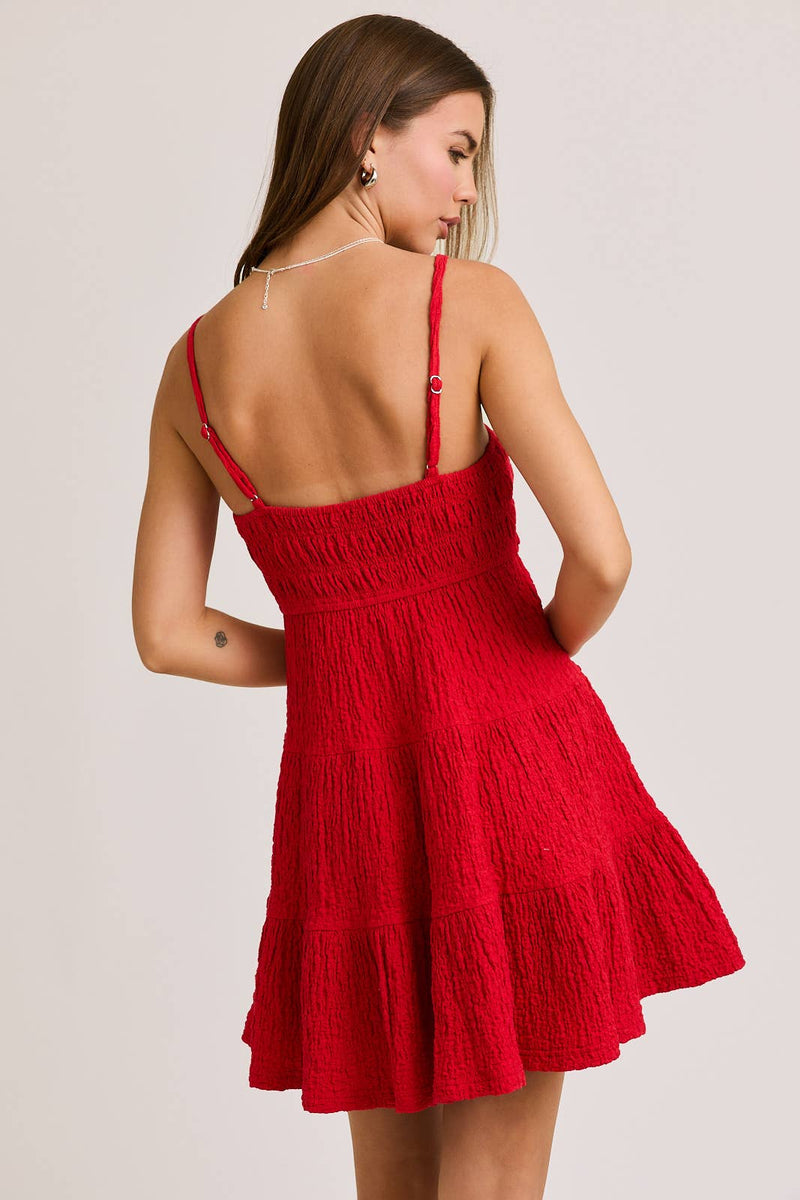 Tiered Spaghetti Babydoll Red Mini Dress