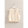 Cream Sleeveless V-Neck Hidden Button Vest