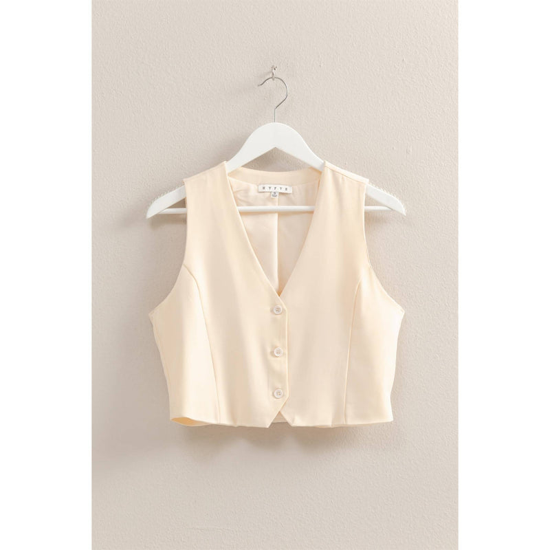 Cream Sleeveless V-Neck Hidden Button Vest