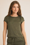 Satin Olive Short Sleeve Top