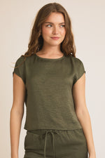 Satin Olive Short Sleeve Top