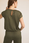 Satin Olive Short Sleeve Top