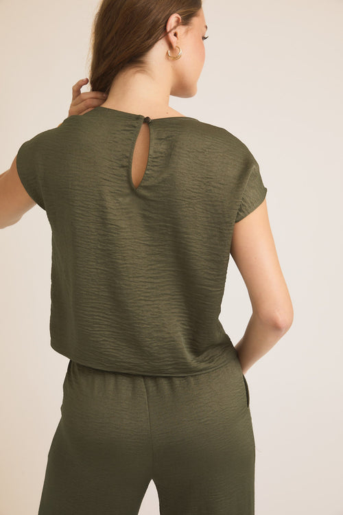 Satin Olive Short Sleeve Top
