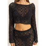 Black Open Stitch Knit Long Sleeve Crop Top