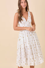 Low V-neck Midi Dress With 3D Floral Fabric