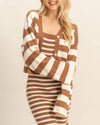Brown & White Striped Sweater Cardigan