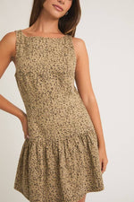Boat Neck Mocha Animal Print Low Waist Dress