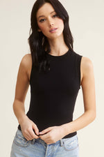 Black Stretchy Ribbed Sleeveless Top
