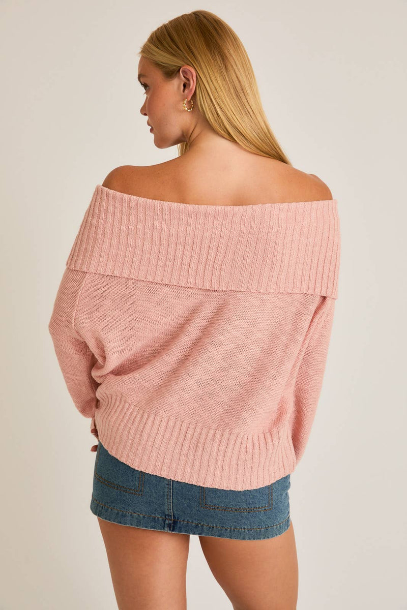 Pink Off The Shoulder Sweater Top