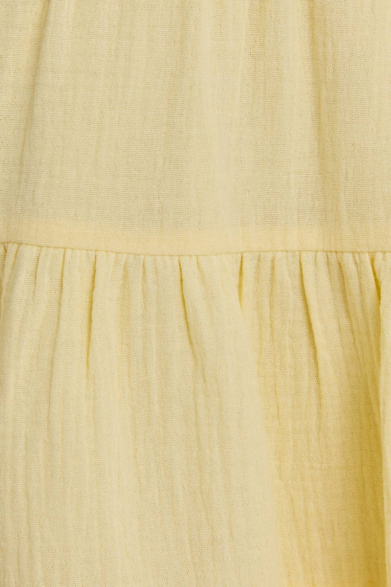 Butter Yellow Ruffle Shoulder Lace Trim Mini Dress