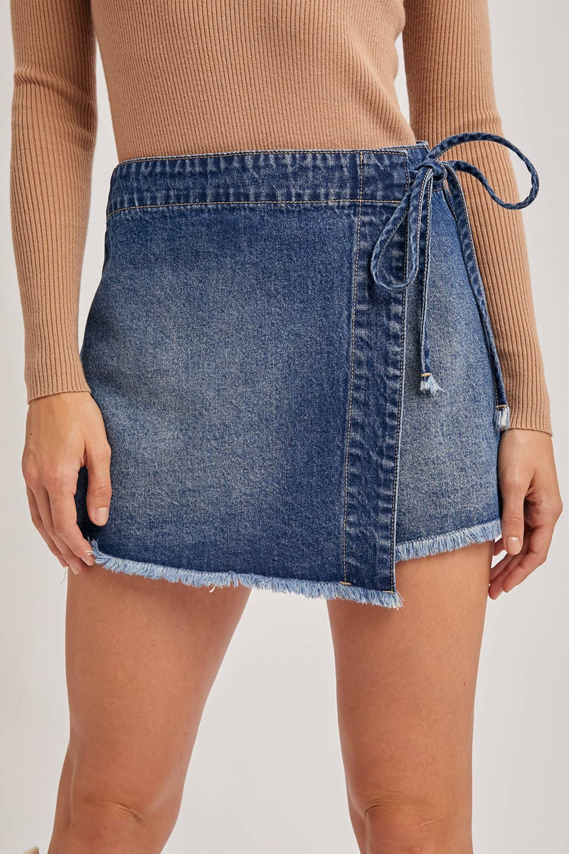 Denim Front Tie Mini Skort